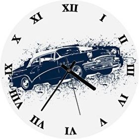 Tablomega Ahşap Zeminde Eyfel Kulesi Klasik Otomobil Şekilli 50 X 50 cm Duvar Saati