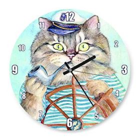 Tablomega Eskitilmiş Kaptan Kedi Baskılı 50 X 50 Cm Duvar Saati