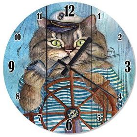 Tablomega Kaptan Kedi Desenli 50x50 cm Duvar Saati