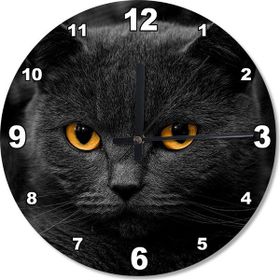 Tablomega Kara Kedi Ahşap 30x30 cm Duvar Saati