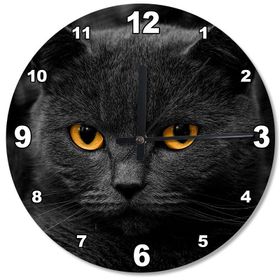 Tablomega Kara Kedi Ahşap Duvar Saati