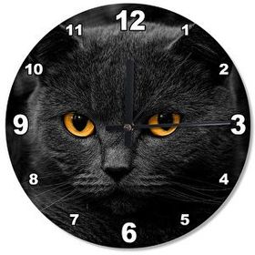 Tablomega Kara Kedi Ahşap Duvar Saati