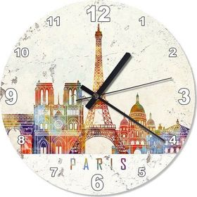 Tablomega Kıırmızı Çizgili Paris Şehir Şekilli 30x30 cm Duvar Saati