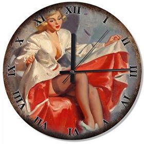 Tablomega Kırmızı Elbiseli Gil Elvgren Analog 30x30 cm Duvar Saati
