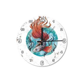 Tablomega Kırmızı Kuyruklu Beta Balığı Ahşap 30x30 cm Duvar Saati