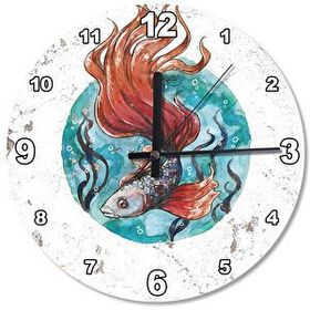Tablomega Kırmızı Kuyruklu Beta Balığı Ahşap 30x30 cm Duvar Saati