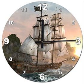 Tablomega Kırmızı Sakal Korsan Gemisi Şekilli 50x50 cm Duvar Saati