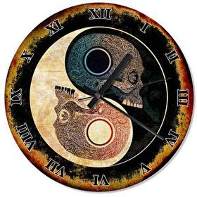 Tablomega Kuru Kafalı Yin Yang Baskılı 30x30 cm Duvar Saati