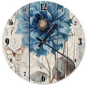 Tablomega Mavi Çiçek Desenli 30x30 cm Duvar Saati