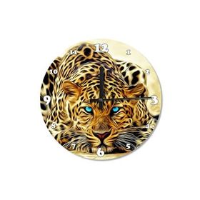 Tablomega Mavi Gözlü Leopar Ahşap Duvar Saati Duvar Saati