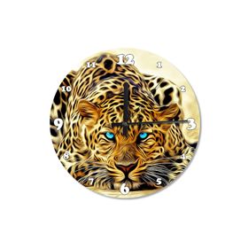 Tablomega Mavi Gözlü Leopar Ahşap Duvar Saati Duvar Saati