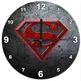 Tablomega Metal Zeminde Süpermen Logo Akarlı 30x30 cm Duvar Saati
