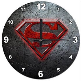 Tablomega Metal Zeminde Süpermen Logo Akarlı 30x30 cm Duvar Saati