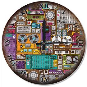Tablomega Nostaljik Ses Kayıt Cihazları Temalı Baskılı 50x50 cm Duvar Saati