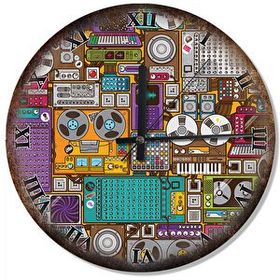 Tablomega Nostaljik Ses Kayıt Cihazları Temalı Baskılı 50x50 cm Duvar Saati