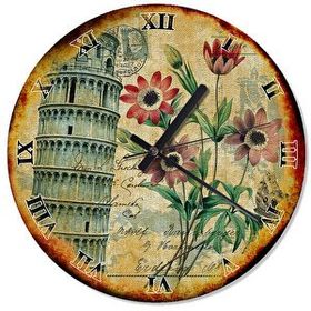 Tablomega Pizza Kulesi Ve Çiçek Desenli 30x30 cm Duvar Saati