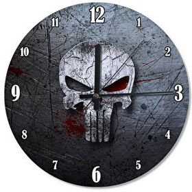 Tablomega Punisher Işığı Kuru Kafa Tasarım 50x50 cm Duvar Saati