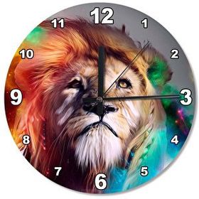 Tablomega Renkli Aslan Ahşap 50x50 cm Duvar Saati