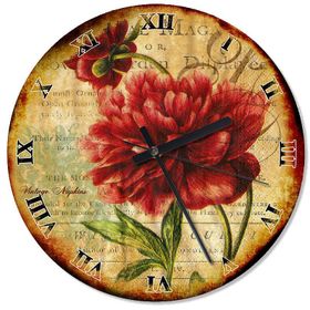 Tablomega SAAT-1055-30 Kırmızı Çiçek Tasarım 30cm Çap Duvar Saati