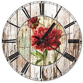 Tablomega SAAT-1055-30 Kırmızı Çiçek Tasarım 30cm Çap Duvar Saati