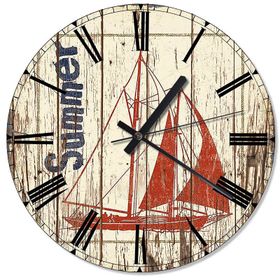 Tablomega SAAT-1377-30 Yelkenli Yat Tahta Desen Desenli 30cm Çap Duvar Saati