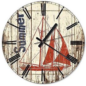 Tablomega SAAT-1377-30 Yelkenli Yat Tahta Desen Desenli 30cm Çap Duvar Saati
