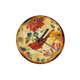 Tablomega Saat-1384-50 Kırmızı Kuş ve Çiçekler Baskılı 50 cm Duvar Saati