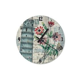 Tablomega SAAT-1460-30 Pizza Kulesi Ve Çiçekler Analog 30cm Çap Duvar Saati
