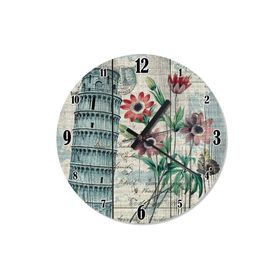 Tablomega SAAT-1460-30 Pizza Kulesi Ve Çiçekler Analog 30cm Çap Duvar Saati