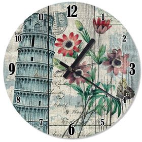 Tablomega SAAT-1460-30 Pizza Kulesi Ve Çiçekler Analog 30cm Çap Duvar Saati