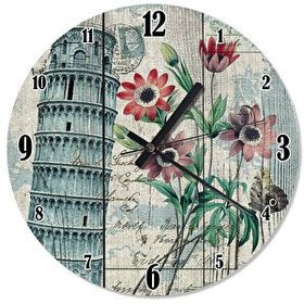 Tablomega SAAT-1460-30 Pizza Kulesi Ve Çiçekler Analog 30cm Çap Duvar Saati