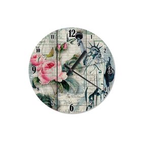 Tablomega SAAT-1462-50 Özgürlük Heykeli Ve Çiçek Baskılı 50cm Çap Duvar Saati