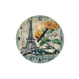 Tablomega Saat-1475-30 Klasik Araba Ve Eyfel Şekilli 30 Cm Çap Duvar Saati