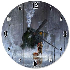 Tablomega SAAT-1510-30 Tahta Üzerinde Kara Tren Akarlı 30 cm Çap Duvar Saati