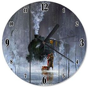 Tablomega SAAT-1510-30 Tahta Üzerinde Kara Tren Akarlı 30 cm Çap Duvar Saati