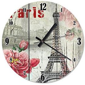 Tablomega SAAT-1547-30 Paris Eyfel Kulesi Ve Gül Özel Tasarım 30 cm Çap Duvar Saati