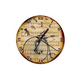 Tablomega Saat-1559-30 Yusufçuk ve Retro Bisiklet Desenli 30 cm Duvar Saati