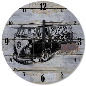Tablomega Saat-201-30 Siyah Beyaz Vosvos Minibüs Ahşap 30 Cm Çap Duvar Saati