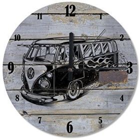 Tablomega Saat-201-30 Siyah Beyaz Vosvos Minibüs Ahşap 30 Cm Çap Duvar Saati