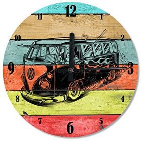 Tablomega SAAT-205-50 Renkli Vosvos Minibüs Ahşap 50cm Çap Duvar Saati