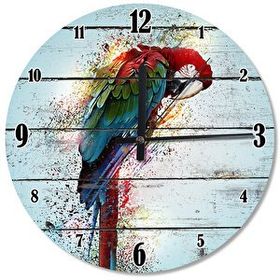 Tablomega SAAT-217-50 Renkli Papağan Ahşap 50cm Çap Duvar Saati