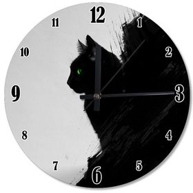 Tablomega SAAT-288-50 Yeşil Gözlü Kara Kedi Baskılı 50 cm Çap Duvar Saati