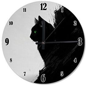 Tablomega SAAT-288-50 Yeşil Gözlü Kara Kedi Baskılı 50 cm Çap Duvar Saati
