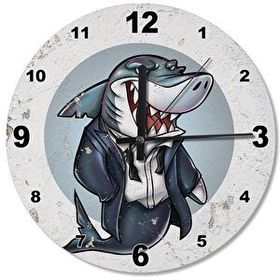 Tablomega SAAT-313-50 Köpek Balığı Hikayesi Desenli 50 cm Çap Duvar Saati