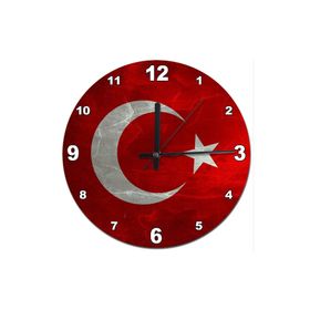 Tablomega SAAT-387-30 Mermer Zeminde Türk Bayrağı Şekilli 30 cm Çap Duvar Saati