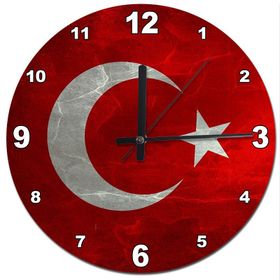 Tablomega SAAT-387-30 Mermer Zeminde Türk Bayrağı Şekilli 30 cm Çap Duvar Saati