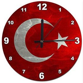 Tablomega SAAT-387-30 Mermer Zeminde Türk Bayrağı Şekilli 30 cm Çap Duvar Saati