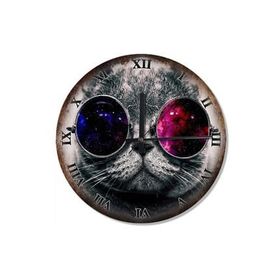 Tablomega SAAT-435-30 Mavi Bordo Gözlüklü Kedi Şekilli 30 cm Çap Duvar Saati