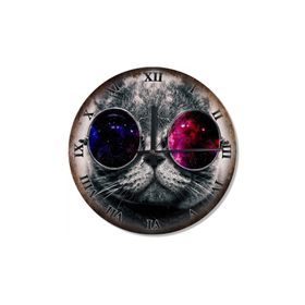 Tablomega SAAT-435-30 Mavi Bordo Gözlüklü Kedi Şekilli 30 cm Çap Duvar Saati