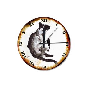 Tablomega SAAT-489-30 Keyifli Kara Kedi Roma Rakamlı Desenli 30 cm Çap Duvar Saati